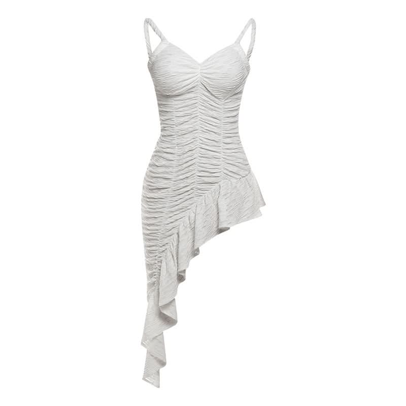 Ruched v neck irregular backless mini dress