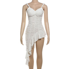 Ruched v neck irregular backless mini dress