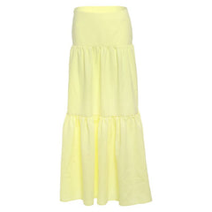 Yellow ruched zip-up maxi skirt