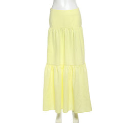 Yellow ruched zip-up maxi skirt