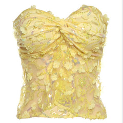 Glitter flower applique backless tube top