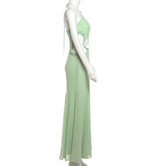 Hollow out halter zip-up butterfly applique cut out maxi dress