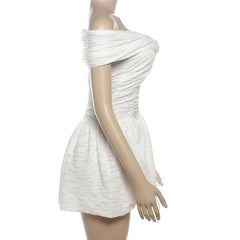 Off shoulder ruched drawstring solid mini dress