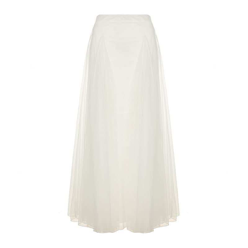 Mesh ruched solid maxi skirt