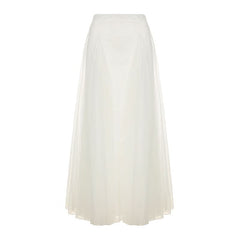 Mesh ruched solid maxi skirt
