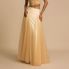 Mesh ruched solid maxi skirt