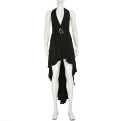 Backless self tie irregular solid maxi dress