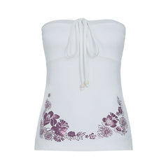 Flower print self tie tube top
