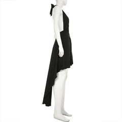 Backless self tie irregular solid maxi dress