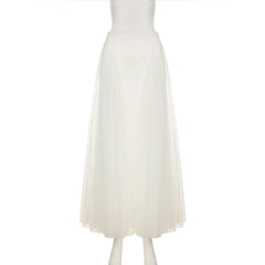 Mesh ruched solid maxi skirt