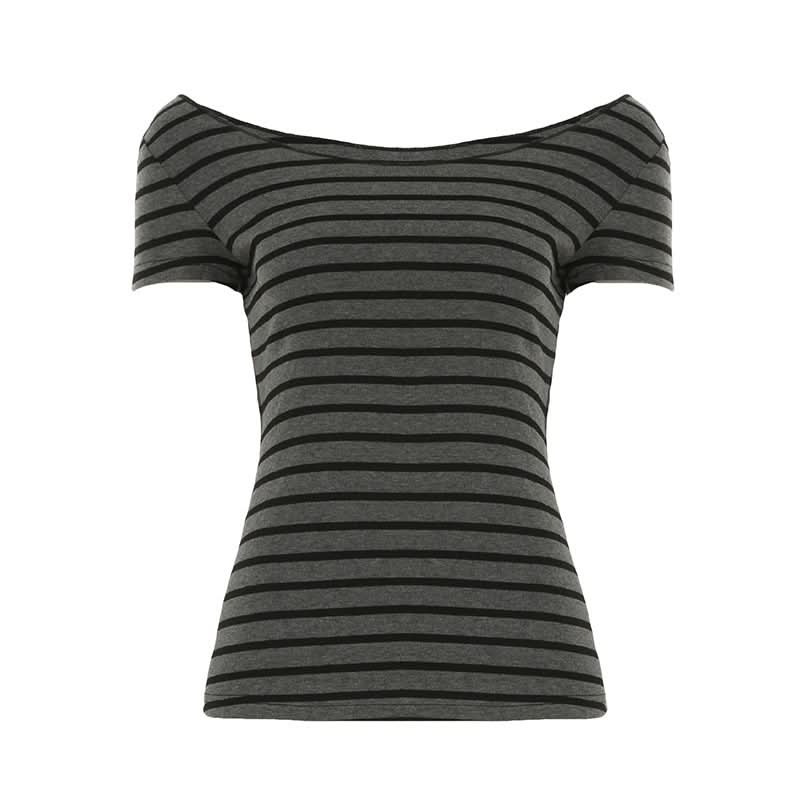 Striped print off shoulder short sleeve top
