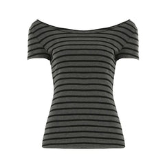 Striped print off shoulder short sleeve top