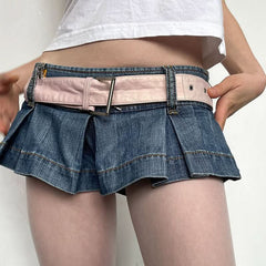 Pleated low rise denim shorts