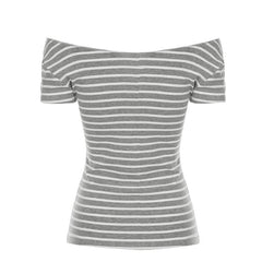 Striped print off shoulder short sleeve top