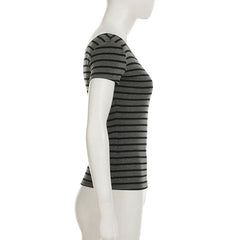 Striped print off shoulder short sleeve top