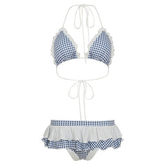Plaid halter ruffle padded short pant set