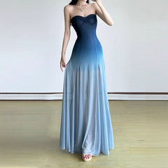 Gradient mesh tube maxi dress