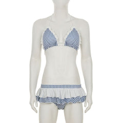 Plaid halter ruffle padded short pant set