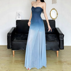 Gradient mesh tube maxi dress