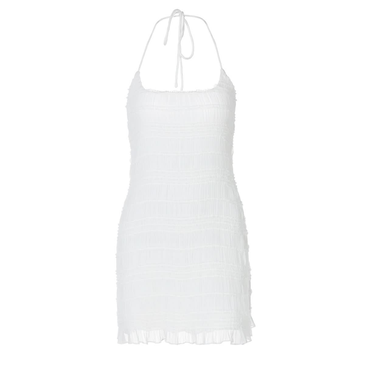 Halter u neck ruched ruffle mini dress
