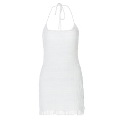 Halter u neck ruched ruffle mini dress