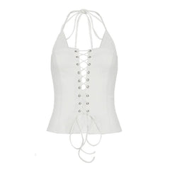 Halter lace up self tie solid top