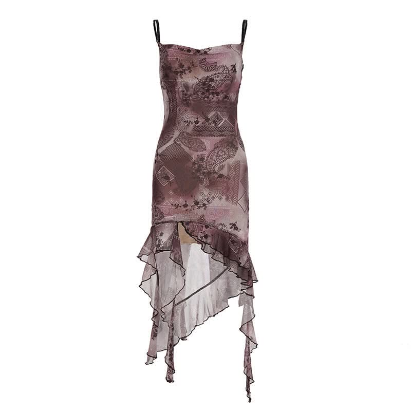 Contrast ruffle mesh cami midi dress