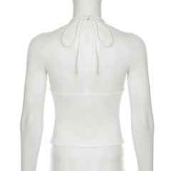Halter lace up self tie solid top