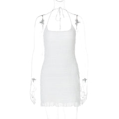 Halter u neck ruched ruffle mini dress