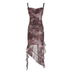 Contrast ruffle mesh cami midi dress