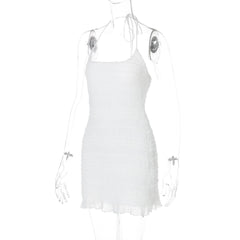 Halter u neck ruched ruffle mini dress