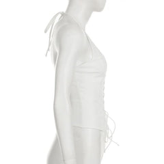 Halter lace up self tie solid top