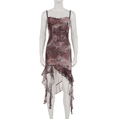 Contrast ruffle mesh cami midi dress