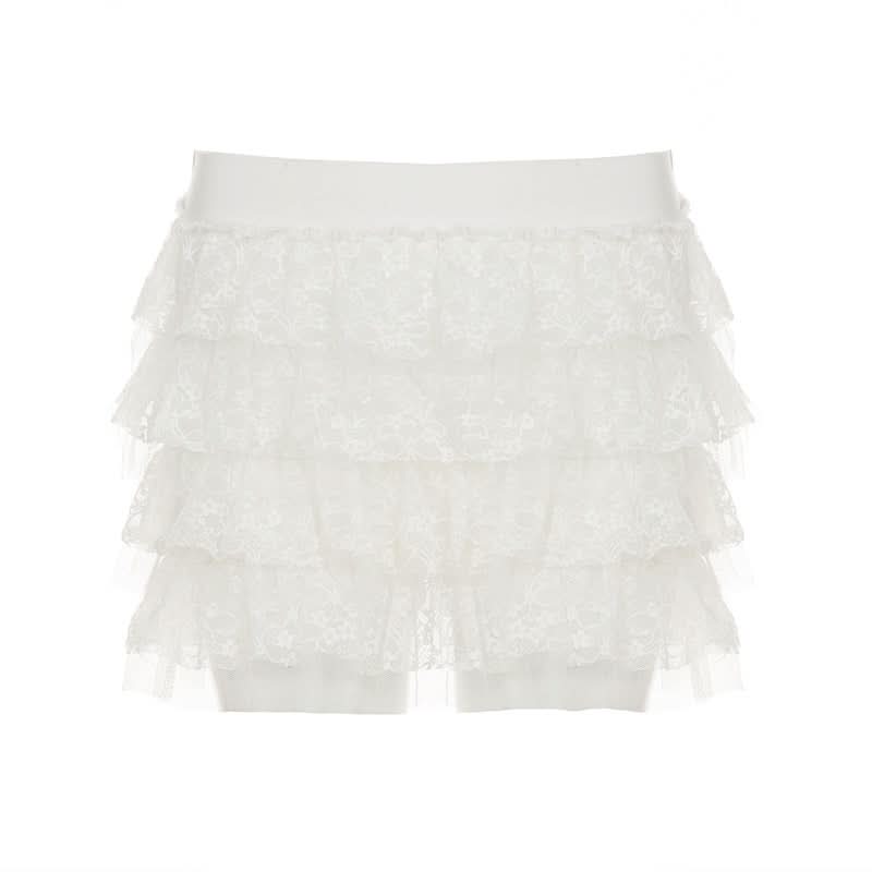 Lace A line ruched mini skirt