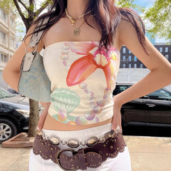Flower print backless tube top