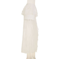 Long sleeve lace v neck ruffle maxi skirt set