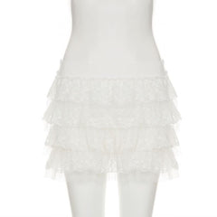 Lace A line ruched mini skirt