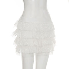 Lace A line ruched mini skirt