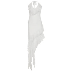 Halter ruffle irregular self tie maxi dress