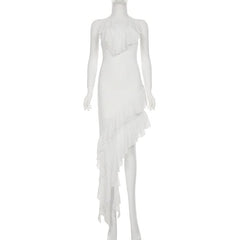 Halter ruffle irregular self tie maxi dress
