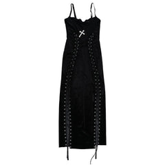 Lace up cross applique cami maxi dress