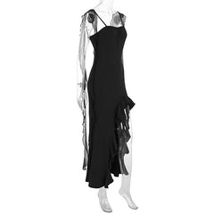 Ruffle high slit lace up cami maxi dress