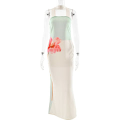 Halter flower print contrast maxi dress