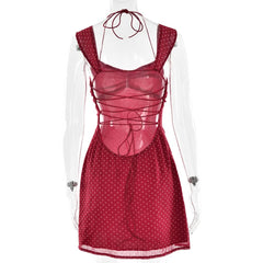 Polka dot lace up cami mini dress