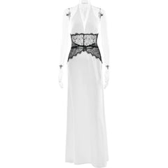 Halter lace patchwork backless maxi dress
