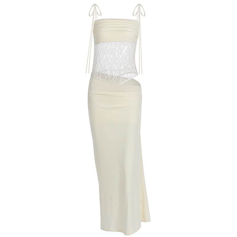 Hollow out lace patchwork cami cut out maxi dress