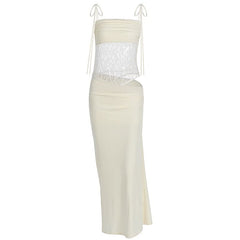 Hollow out lace patchwork cami cut out maxi dress