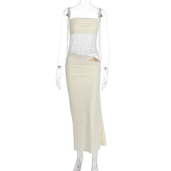 Hollow out lace patchwork cami cut out maxi dress