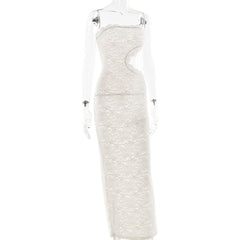 Hollow out lace tube cut out maxi dress
