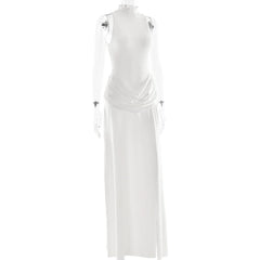Sleeve zip-up high slit ruched maxi dress